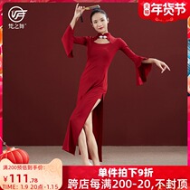 Sanskrit dance classical dance cheongsam dance special performance rhyme practice costume female Chinese knot collar horn sleeve