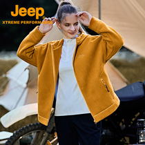 Jeep fleece fleece jacket womens autumn and winter double-sided velvet top thickened warm hooded outdoor velvet coat