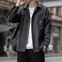 Tide brand autumn 2021 new black ruffian handsome tooling denim long-sleeved casual short-sleeved shirt top jacket men