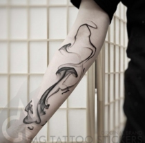 MG tattoo stickers Hand drawn TATTOO freehand INK smoke super personality unique large area flower arm tattoo stickers