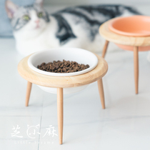 Oak tall cat bowl cat bowl cat pot UFO bowl rack ceramic protection cervical vertebra water bowl food bowl cat bowl Dog Bowl Pet Bowl