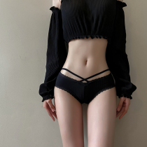 Lace Vimeo Sexy Underpants Temptation Mid Waist Sexual Apostle for summer No marks Low waist pure cotton antibacterial crotch Black