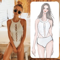 Swimsuit womens one-piece triangle ins sexy lace belly thin chest gathering vacation hot spring swimsuit