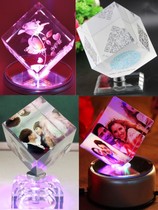 Creative production rotating crystal cube photo custom gift custom set table music box photo personality QR code