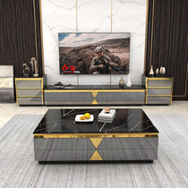 Light luxury marble coffee table TV cabinet combination post-modern simple small apartment living room Nordic glass tea table set