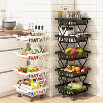 Installation-free folding removable kitchen vegetable storage rack floor-to-floor multi-functional fruit and vegetable basket storage rack