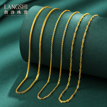 Landsea pure gold necklace Small gold clavicle chain o-shaped chain female 999 pure gold pearl gold necklace fashion
