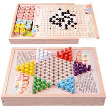 Multifunctional wooden flying chess checkers backgammon children adult puzzle game chess parent-child interactive board game toys