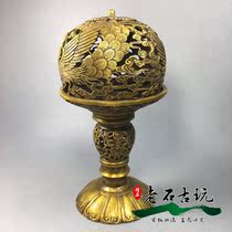 Antique bronze collection home decoration props Tibetan incense burner smoker silver-plated copper incense burner double dragon incense burner
