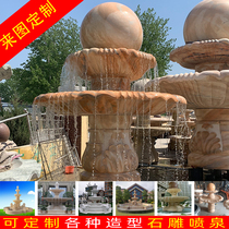 Large transporter Feng Shui ball Stone sculpture fountain Full set of sculptures European Outdoor courtyard Lucky running water fish pond small ornaments