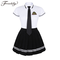Korean Schoolgirl uniform White Top Black Skirt with Badge a