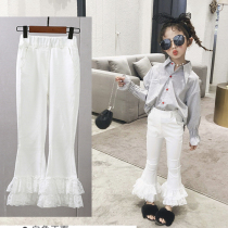 Girl Pants 2021 New Autumn Casual Children Horn Pants White Ocean Gas Fashion Lace 100 lap 90% Pants Spring