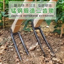 Agricultural Erdenture hoe Dig the ground Pine Earth God The Old-fashioned Digging Shoots Agricultural Tools Two Teeth Harrowing for Home Planting Vegetables