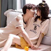 Couple pajamas summer cotton thin short-sleeved shorts French cartoon cute loose high-grade sense of mens and womens home clothes
