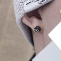 Sterling silver earrings mens trendy black single mens high-end feeling niche handsome boys trendy mens earrings womens crystal cluster earrings