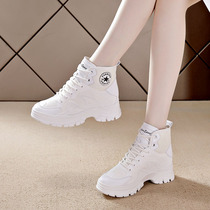 Breathable white shoes womens 2021 new summer all-match high-top shoes thick-soled casual sports shoes Korean version of thin single shoes