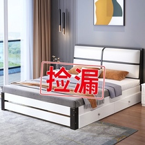 Solid wood bed Modern simple 1 8 meters household double bed Master bedroom Economy soft bag 1 5 meters rental room single bed