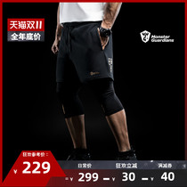 Monster Guardians Mens Black Gold Sports Leggings Double Layer Breathable Perspiration Training Cropped Pants