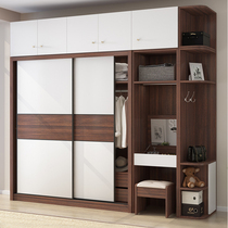 Wardrobe modern simple solid wood wardrobe small apartment walnut sliding door Light luxury overall household bedroom cabinet