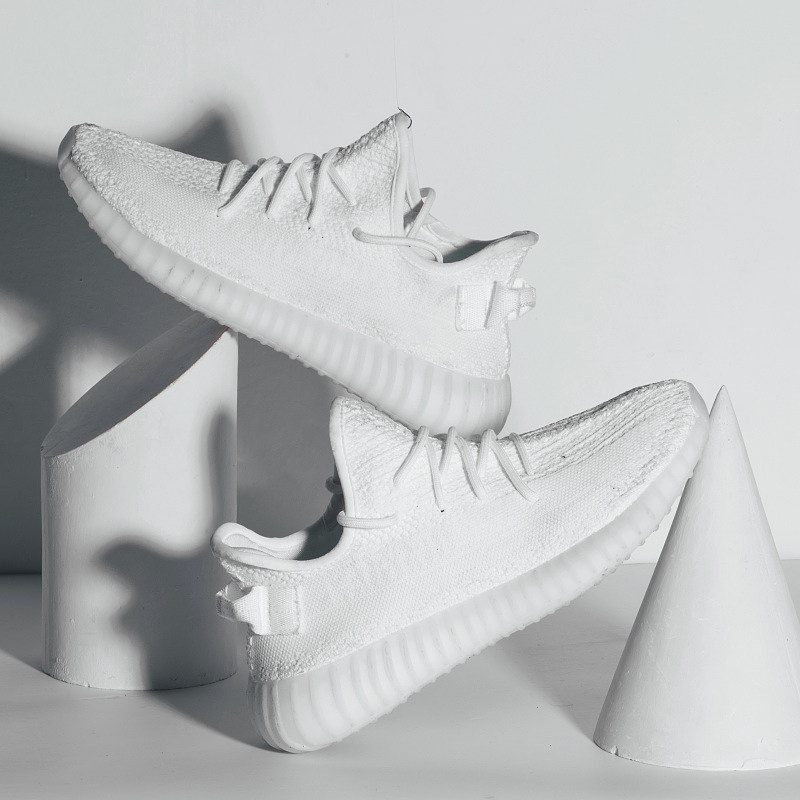 椰子泡泡鞋男350v2冰蓝夏季网面白斑马运动休闲跑步鞋女真爆正品