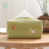 Creative embroidered cotton linen paper towels box cloth art suction paper box Living room tea table desk Home Face Paper Cover Table Tissue Bag