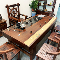 Old ship wood furniture Solid wood tea table and chair combination office New Chinese style large plate tea table Kung Fu tea several sets of one