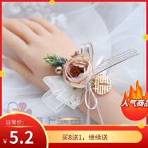 Wrist flower bridesmaid group sister group hand flower Korean golden champagne dried flower rose Bride wedding groom corsage