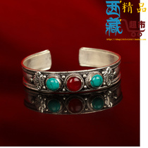 Tibetan red Craftsman knocks Tibetan silver inlaid turquoise ruby ruby bracelet decorative bracelet jewelry