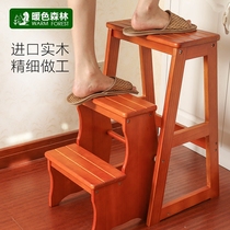 Solid wood ladder stool multifunctional household ladder indoor thickening folding dual-use three-step small steps stair chair climbing stool