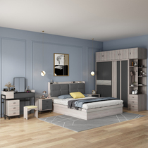 Nordic bed wardrobe combination set small apartment master bedroom dressing table modern simple second bedroom cabinet complete set of furniture
