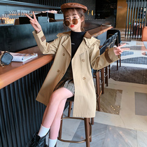 Girls windbreaker in the long 2021 autumn new style of foreign style big childrens coat little girl English style spring and autumn