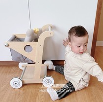 INS wooden childrens shopping cart toys boys and girls simulation supermarket trolley toddler crossing Home Toys