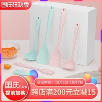 Baby food supplement silicone shovel high temperature resistant children cooking spatula spatula baby small soup spoon non-stick pot set