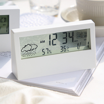 Japanese simple alarm clock multi-function temperature hygrometer transparent luminous electronic alarm clock clock students get up clock