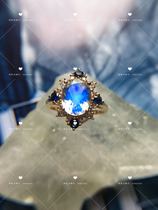 (Customized)Special beauty noble elegance 18K yellow gold moonstone diamond sapphire court ring