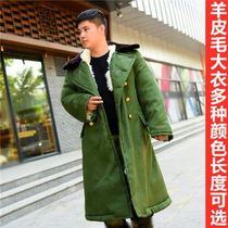Winter sheepskin military coat mens fur one real wool mens night shift cold storage thick warm cold cotton coat