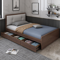 Nordic simple single bed Small household storage bed Childrens bed Modern apartment rental 1 2 1 5m single bed