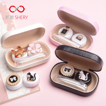Contact lens box Cute cartoon simple portable small eye companion box Double contact lens care storage box