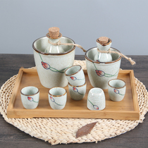 Japanese ceramic sake wine set with tray Wine jug wine cup Shochu cup Vintage wine dispenser Wine warmer heating