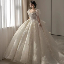 French wedding dress 2022 new bride master yarn dress high texture drag tail heavy industry winter