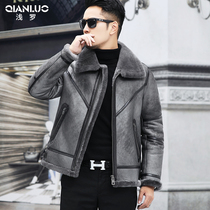 Original ecological fur one-piece mens short lapel Haining leather leather wool liner fashion fur jacket jacket