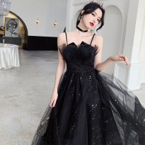 Black evening dress dress banquet 2021 New temperament advanced sense niche art test high-end birthday light luxury annual meeting women