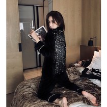 2021 new pajamas Ladies Spring and Autumn Winter show sexy starry sky bright Net celebrity home clothes tide style