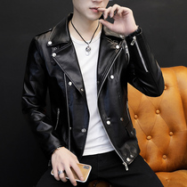 2021 new mens leather clothing autumn and winter slim Korean locomotive personality leather jacket lapel handsome coat trend