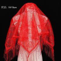 * Red hijab Wedding Bride wedding dress Chinese style wedding Xiuhe summer cover red Hipa translucent head