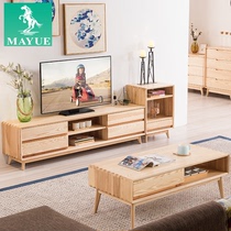 Nordic modern simple wood TV cabinet tea table combination set living room storage environmental protection small apartment cabinet