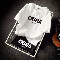 Tide brand short-sleeved summer couple half-sleeve Yu Wenle loose trend Hong Kong wind letter printing large size crew neck t-shirt men