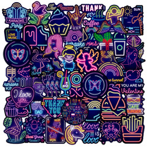 50 neon luggage stickers suitcase laptop guitar phone ipad decoration stickers waterproof