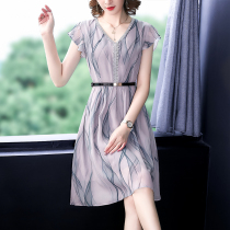35 A 45-year-old womens summer fifty noble woman dress short middle-aged New Fashion mother skirt foreign atmosphere