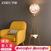  Feather floor lamp Living room bedroom Nordic light luxury style net red bedside sofa Creative art design sense copper table lamp